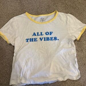 J crew White Tee with Blue Text and Yellow Trim